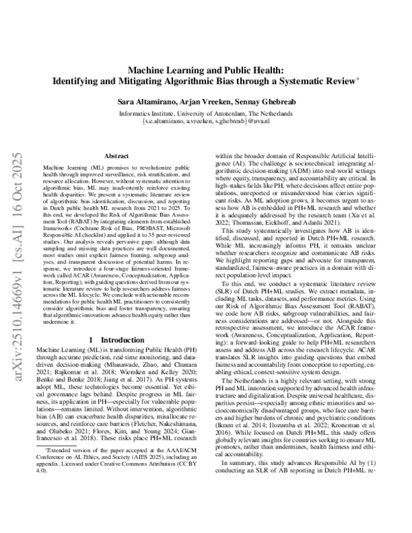 (PDF) Machine Learning and Public Health: Identifying and Mitigating ...