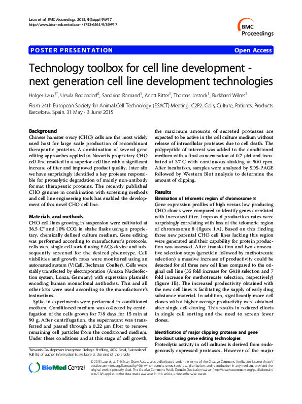 (PDF) Technology toolbox for cell line development - next generation ...