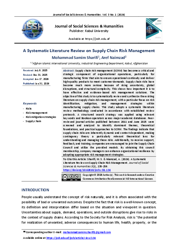 (PDF) A Systematic Literature Review on Supply Chain Risk Management