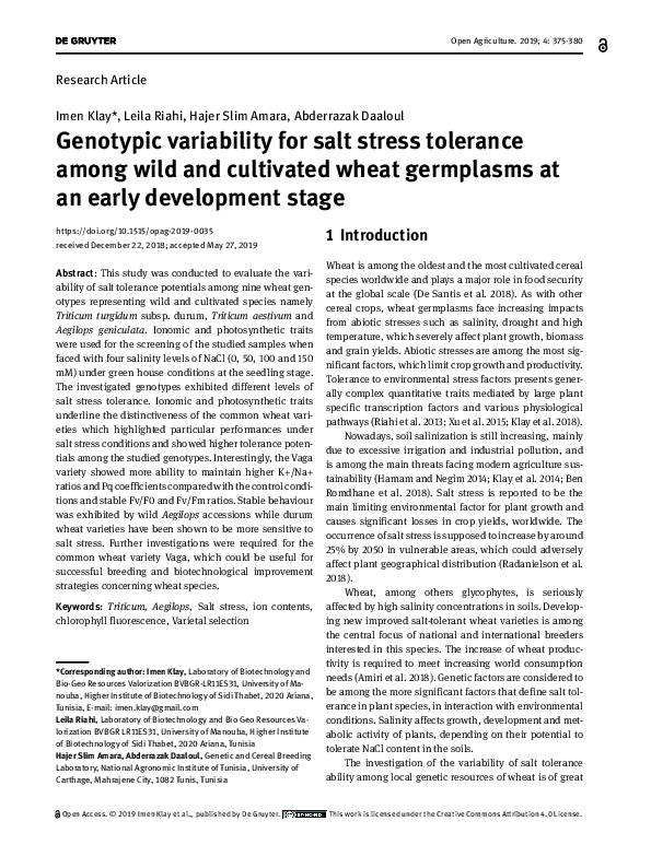 (PDF) Genotypic variability for salt stress tolerance among wild and ...