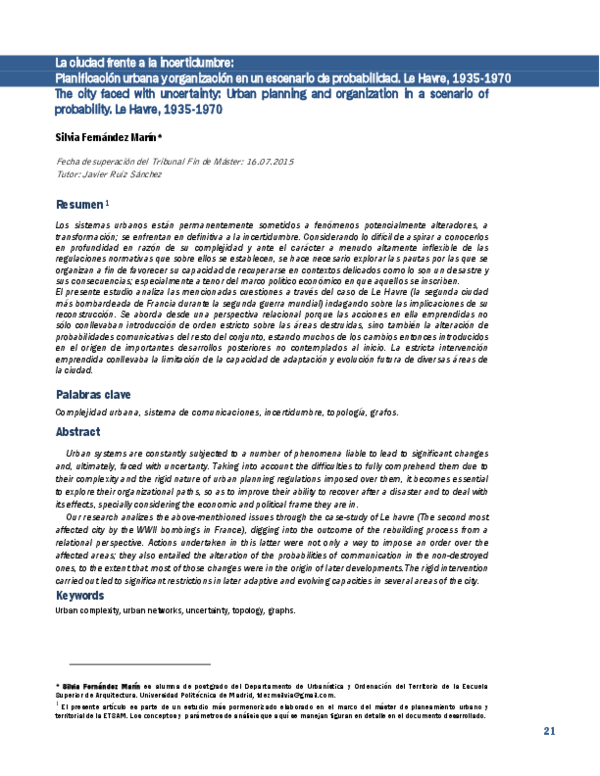 (PDF) La ciudad frente a la incertidumbre: Planificación urbana y ...