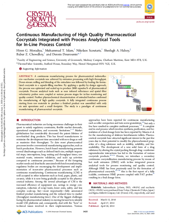 (PDF) Continuous Manufacturing of High Quality Pharmaceutical ...