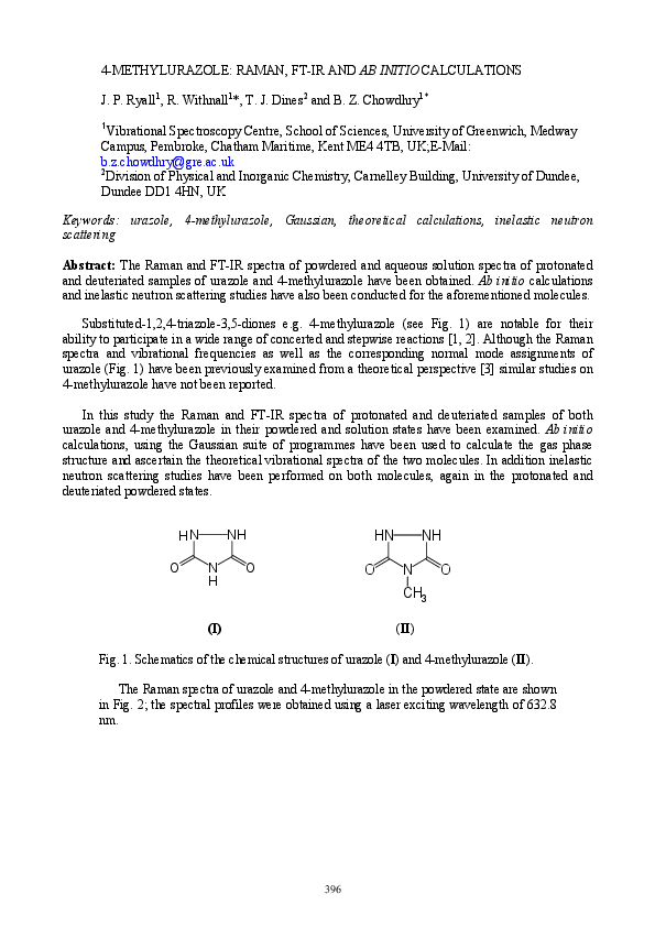 (PDF) 4-methylurazole: Raman, FT-IR and ab initio calculations