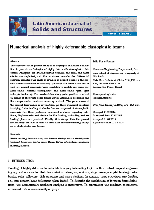 (PDF) Numerical analysis of highly deformable elastoplastic beams