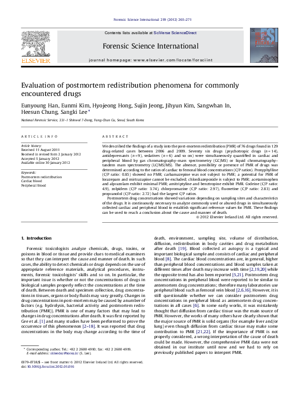 (PDF) Evaluation of postmortem redistribution phenomena for commonly ...
