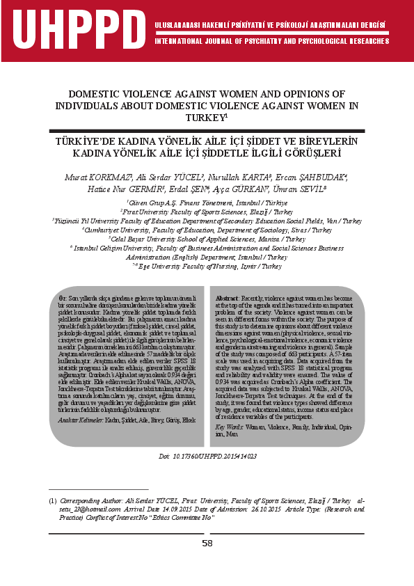 (PDF) Domestic Violence Against Women and Opinions of Individuals About ...