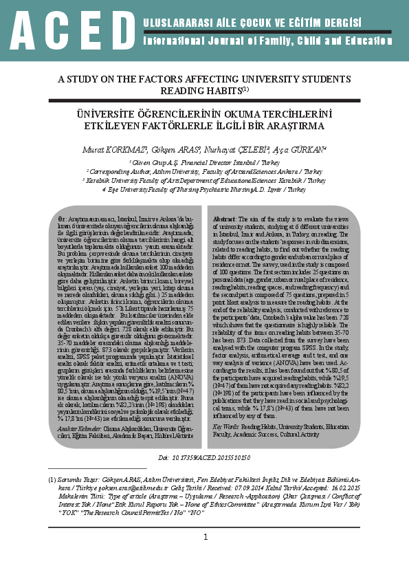 (PDF) A Study on the Factors Affecting University Students Reading Habits