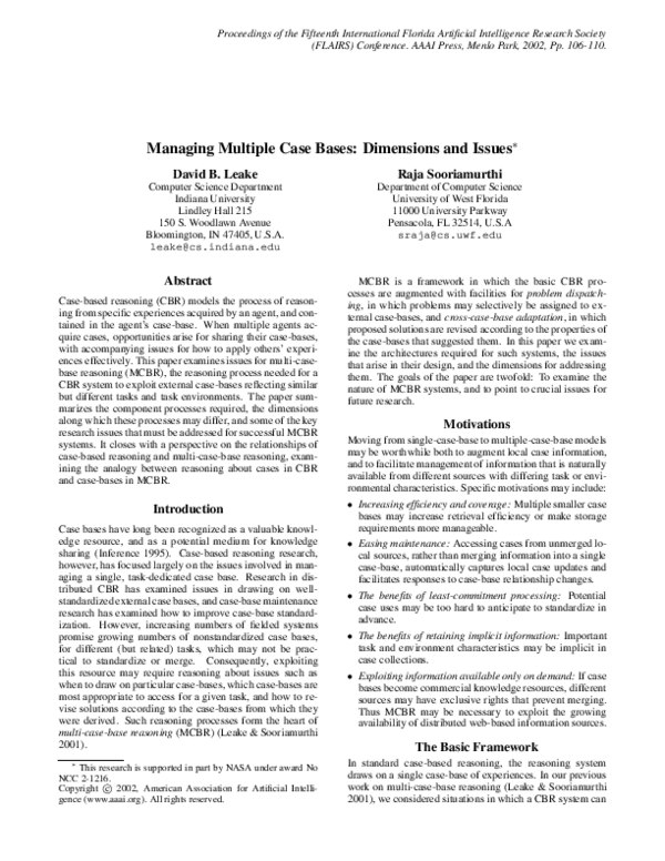 (PDF) Managing multiple case bases: Dimensions and issues