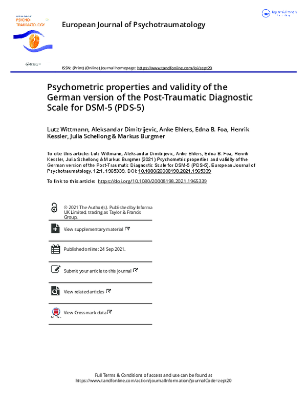 (PDF) Psychometric properties and validity of the German version of the ...