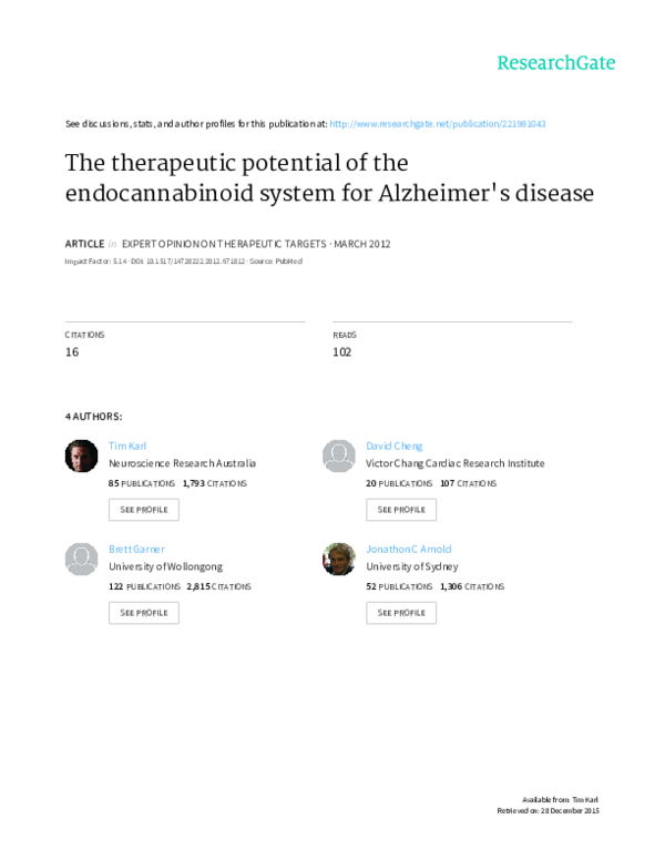 (PDF) The therapeutic potential of the endocannabinoid system for ...