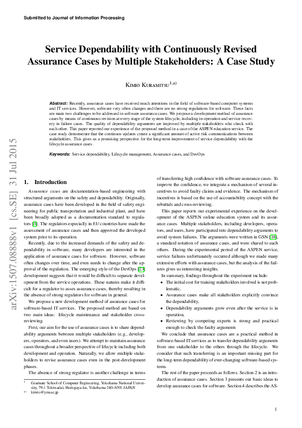 (PDF) Service Dependability with Continuously Revised Assurance Cases ...