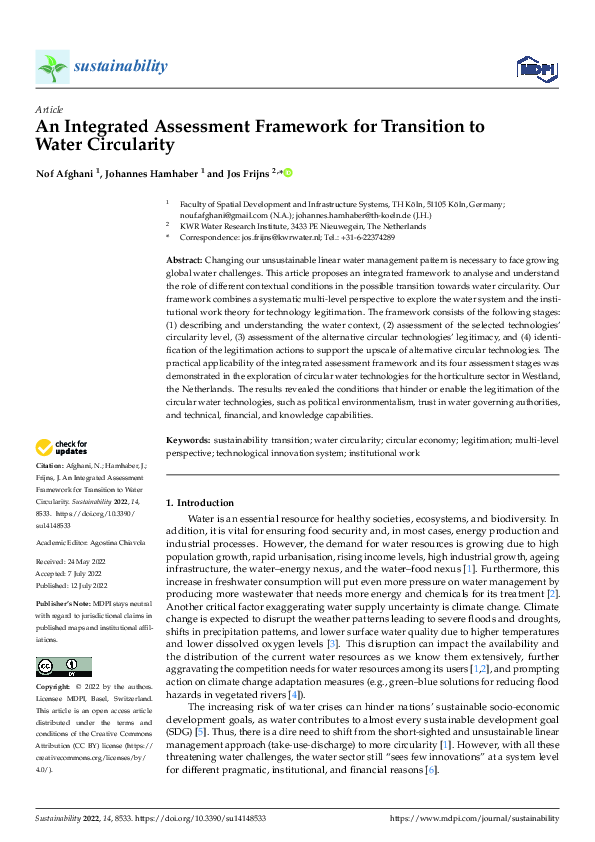 (PDF) An Integrated Assessment Framework for Transition to Water ...