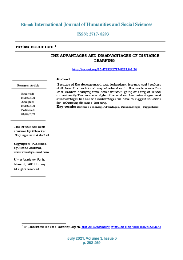 (PDF) The Advantages and Disadvantages of Distance Learning