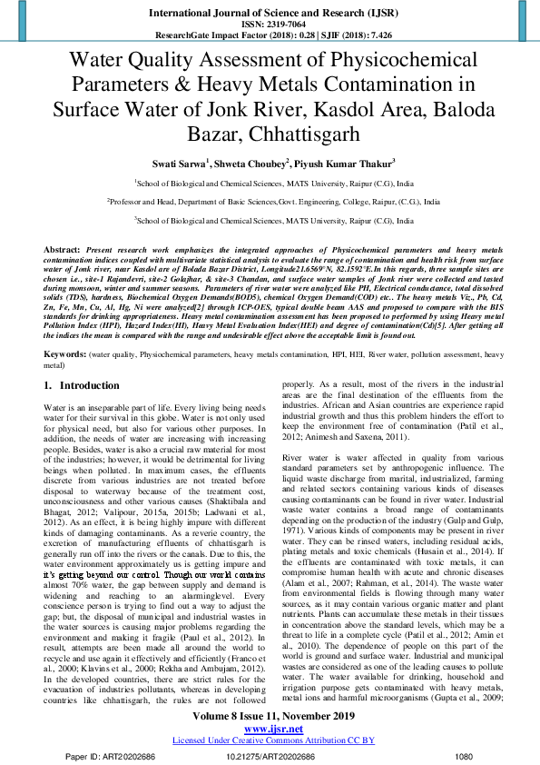 (PDF) Water Quality Assessment of Physicochemical Parameters & Heavy ...