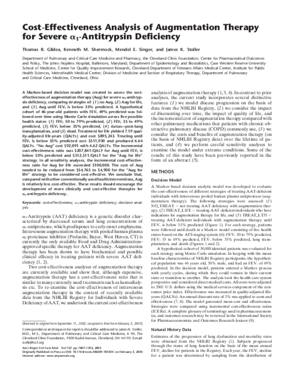 (PDF) Cost-Effectiveness Analysis of Augmentation Therapy for Severe α1 ...