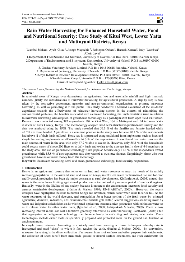 (PDF) Rain Water Harvesting for Enhanced Household Water, Food and ...
