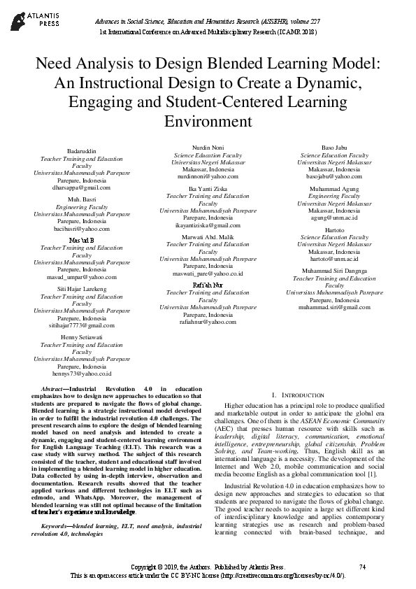 (PDF) Need Analysis to Design Blended Learning Model: An Instructional ...