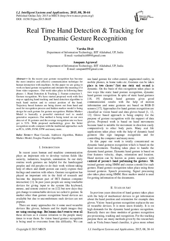 (PDF) Real Time Hand Detection & Tracking for Dynamic Gesture Recognition