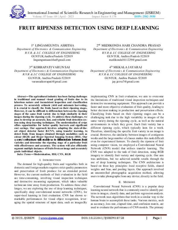 (PDF) Fruit Ripeness Detection Using Deep Learning