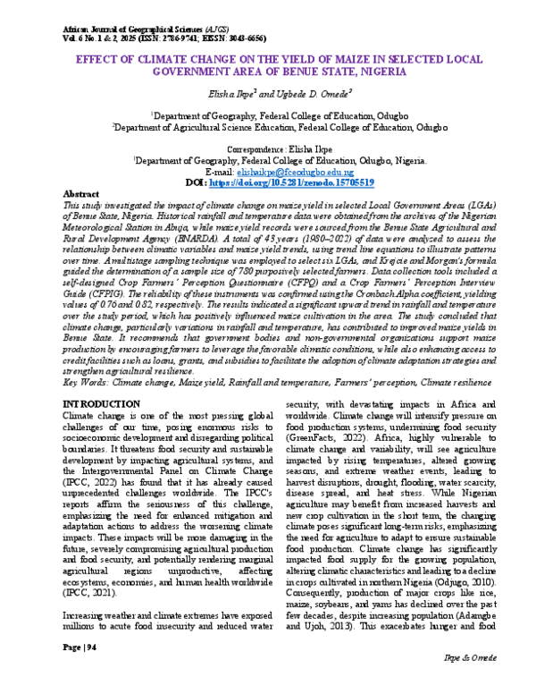 (PDF) EFFECT OF CLIMATE CHANGE ON THE YIELD OF MAIZE IN SELECTED LOCAL ...
