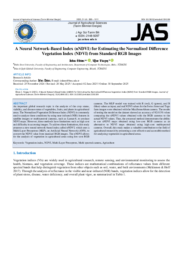 (PDF) A Neural Network-Based Index (nNDVI) for Estimating the ...