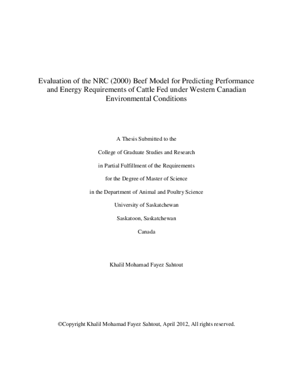 (PDF) Evaluation of the NRC (2000) Beef Model for Predicting ...