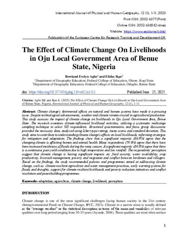 (PDF) The Effect of Climate Change On Livelihoods in Oju Local ...