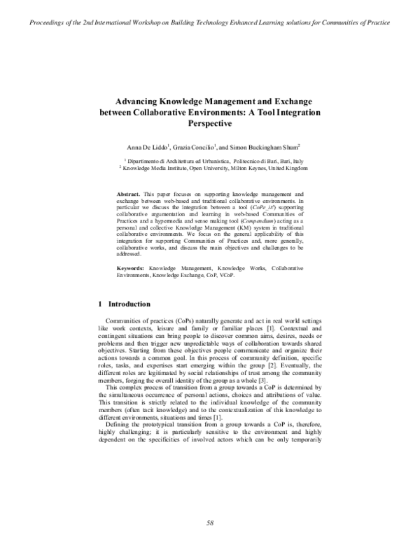 (PDF) Advancing Knowledge Management and Exchange between Collaborative ...