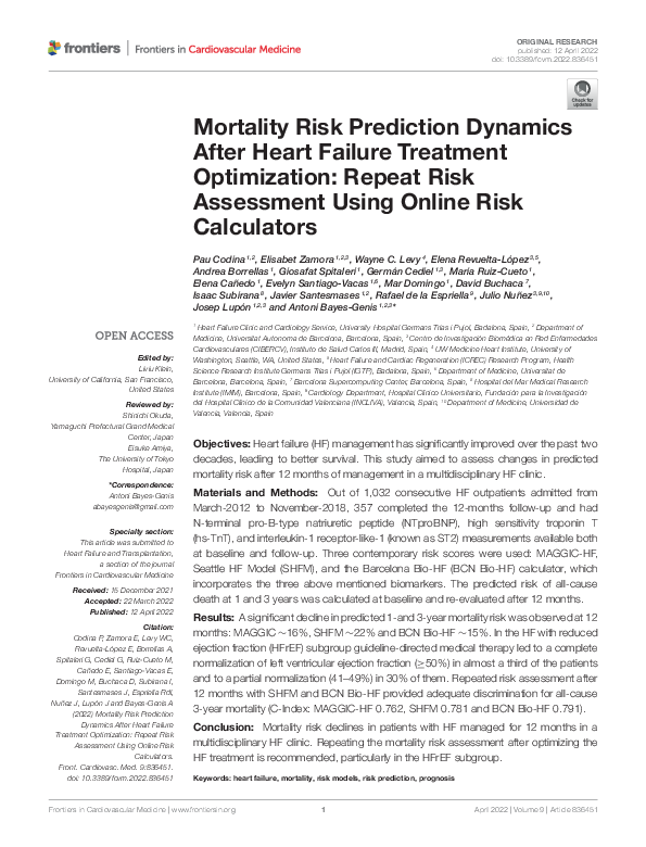 (PDF) Mortality Risk Prediction Dynamics After Heart Failure Treatment ...