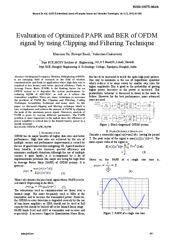 (PDF) Evaluation of Optimized PAPR and BER of OFDM signal by using ...