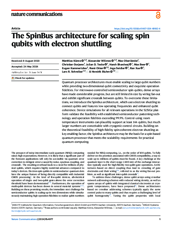 (PDF) The SpinBus architecture for scaling spin qubits with electron ...