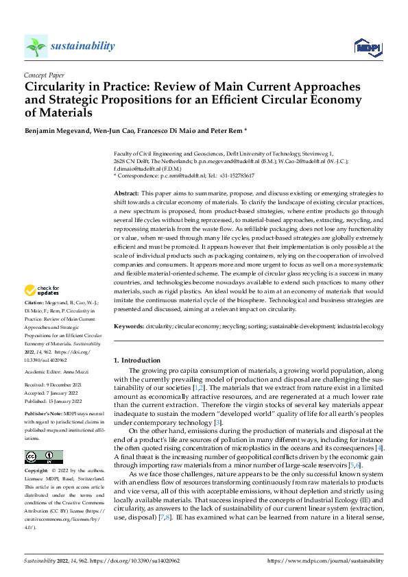 (PDF) Circularity in Practice: Review of Main Current Approaches and ...