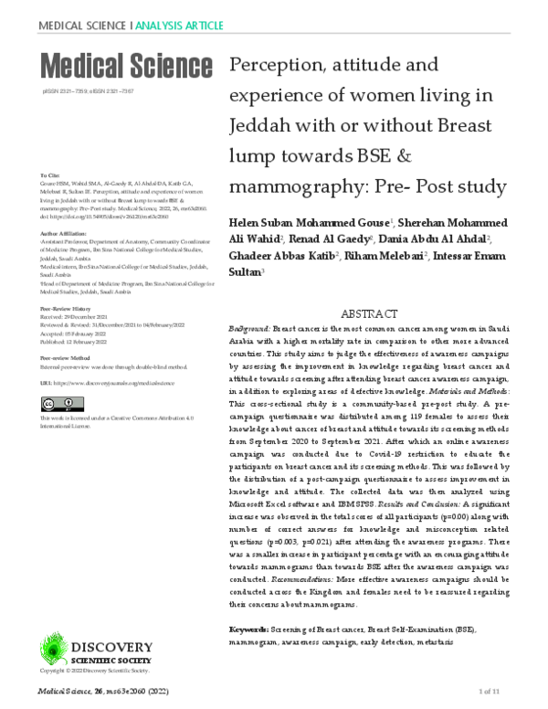 (PDF) Perception, attitude and experience of women living in Jeddah ...