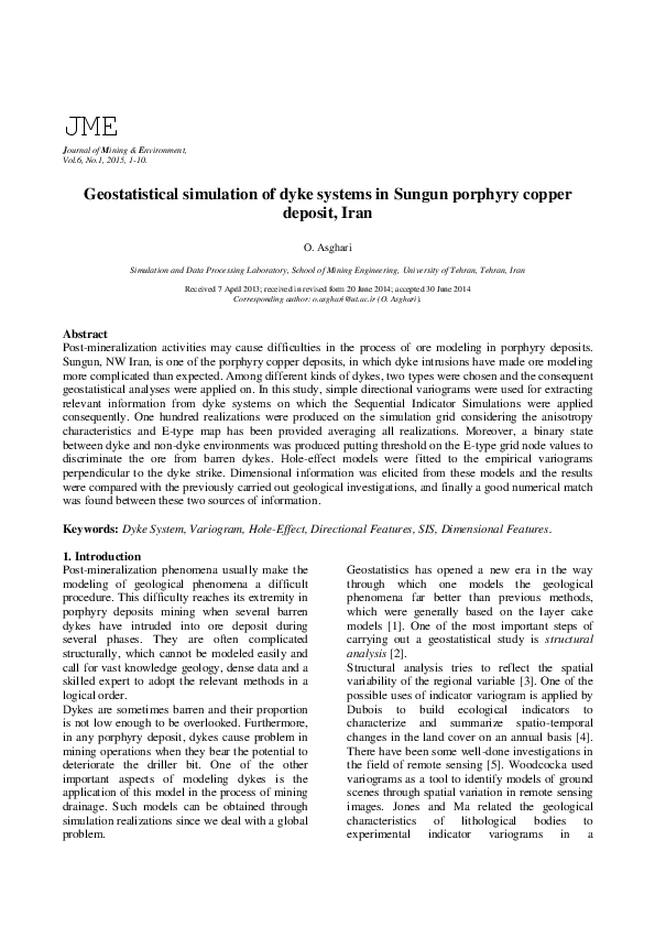 (PDF) Geostatistical simulation of dyke systems in Sungun porphyry ...