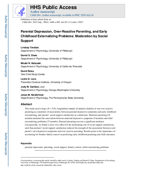 (PDF) Parental Depression, Overreactive Parenting, and Early Childhood ...