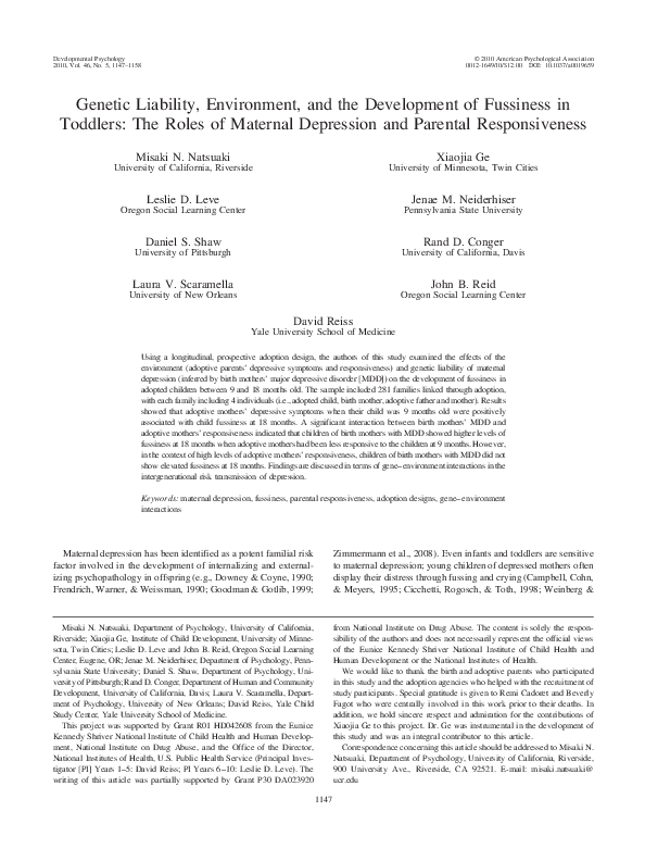 (PDF) Genetic liability, environment, and the development of fussiness ...