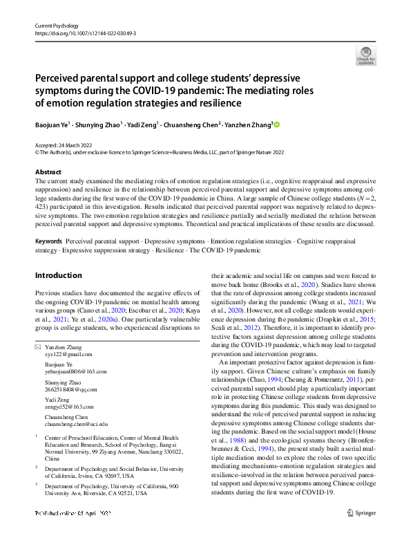 (PDF) Perceived parental support and college students’ depressive ...