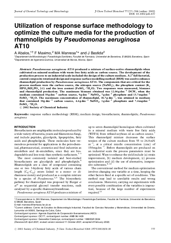 (PDF) Utilization of response surface methodology to optimize the ...