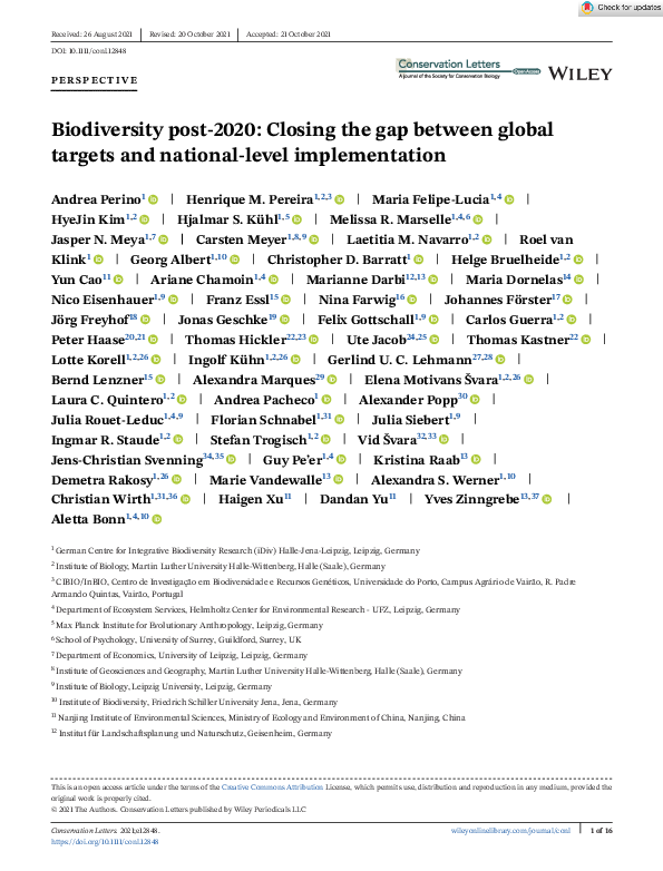 (PDF) Biodiversity post‐2020: Closing the gap between global targets ...