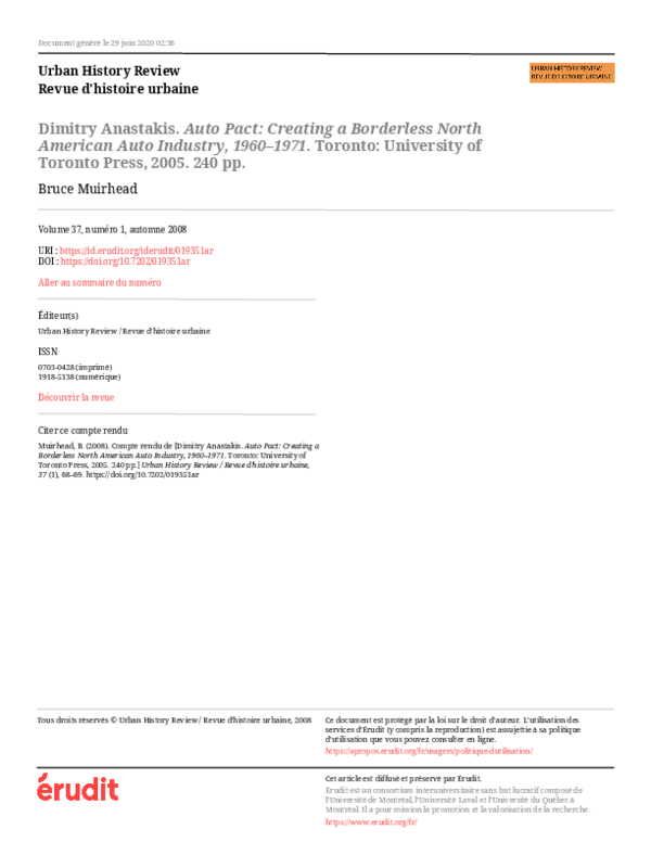 (PDF) Dimitry Anastakis. Auto Pact: Creating a Borderless North ...