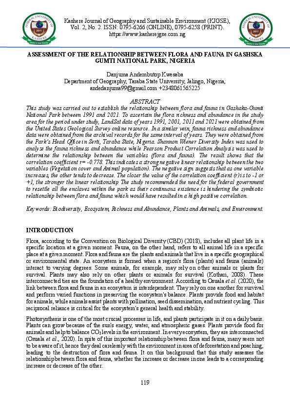 (PDF) ASSESSMENT OF THE RELATIONSHIP BETWEEN FLORA AND FAUNA IN GASHSKA ...