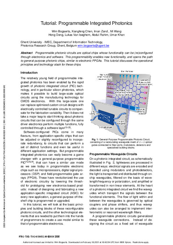 (PDF) Tutorial: Programmable Integrated Photonics