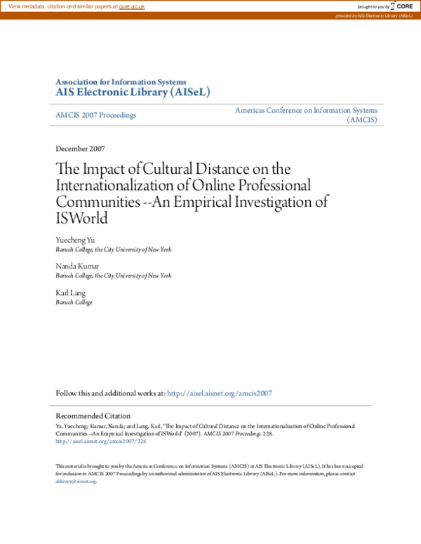 (PDF) The Impact of Cultural Distance on the Internationalization of ...