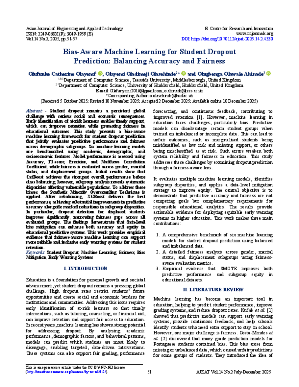 (PDF) Bias-Aware Machine Learning for Student Dropout Prediction ...