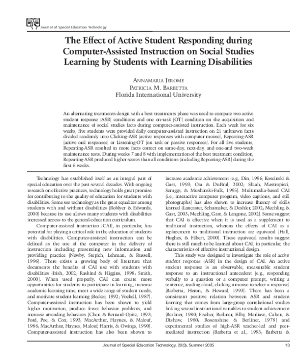 (PDF) The Effect of Active Student Responding during Computer-Assisted ...