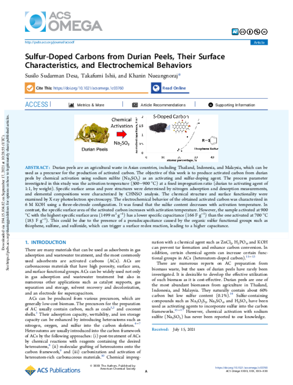 (PDF) Sulfur-Doped Carbons from Durian Peels, Their Surface ...