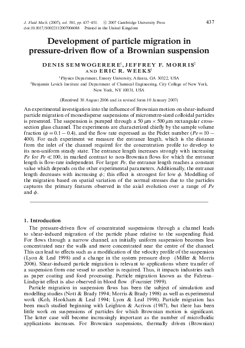 (PDF) Development of particle migration in pressure-driven flow of a ...