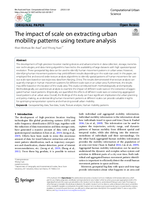 (PDF) The impact of scale on extracting urban mobility patterns using ...