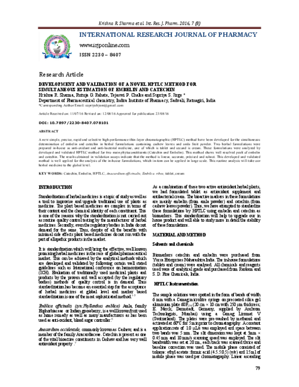 (PDF) Development and Validation of a Novel HPTLC Method for ...
