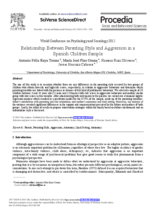 (PDF) Relationship Between Parenting Style and Aggression in a Spanish ...